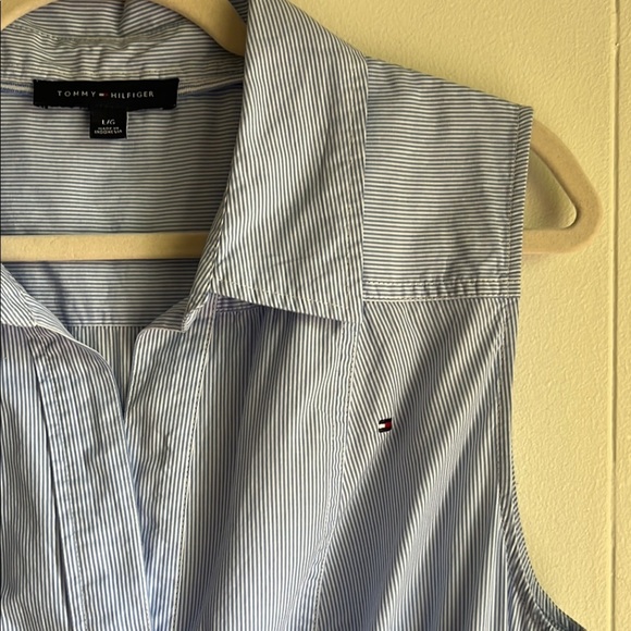 Tommy Hilfiger Blue & White Stripe Sleeveless V-Neck Collar Midi Dress Sz Lg - Picture 8 of 16